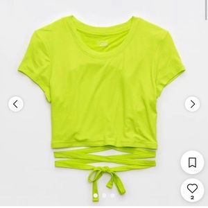 Aerie Women's Yellow/Green Wrap-Around Crop-top | Size: XS